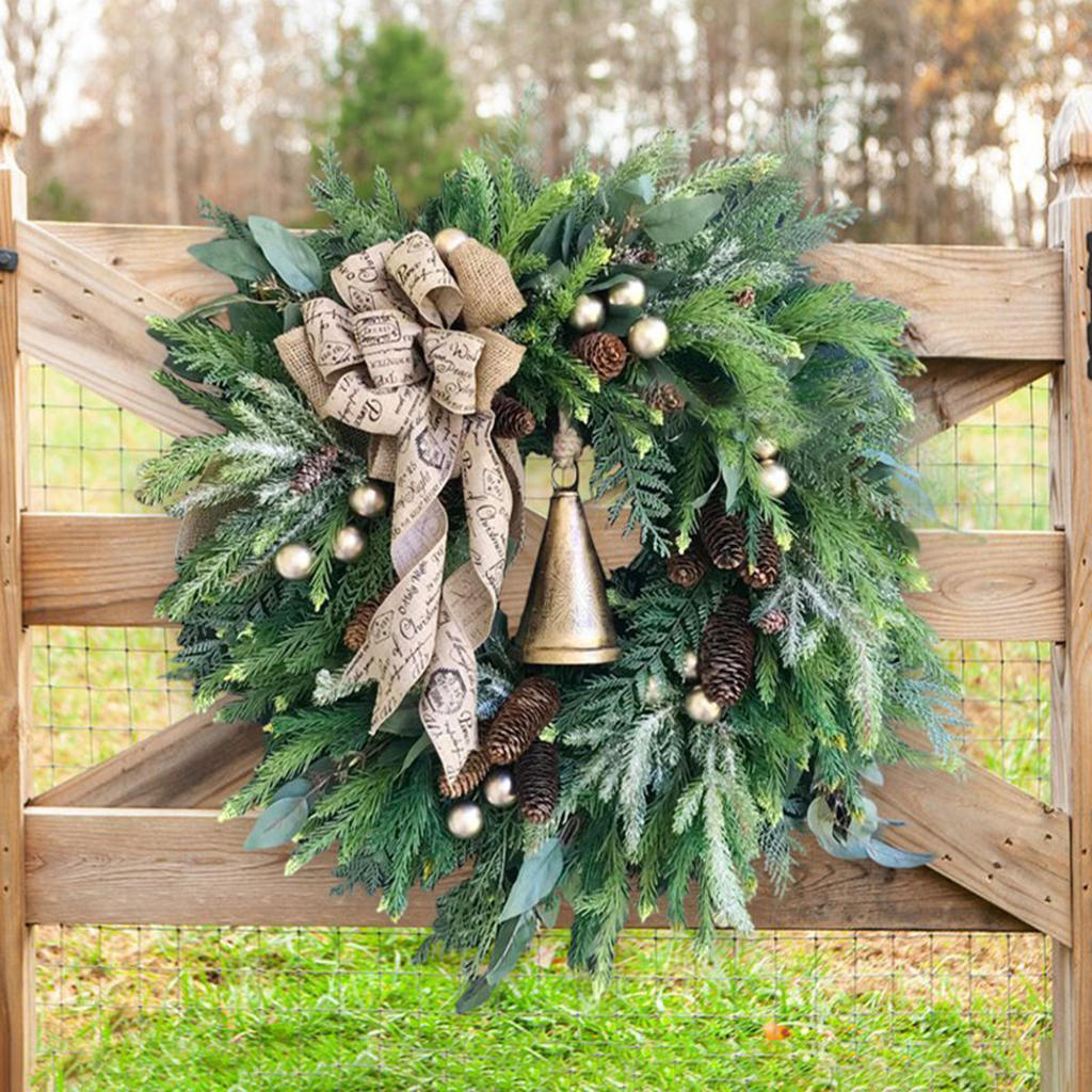 Christmas Wreath Wall-Mounted Decoration Pine Cones Pine Needles Xmas Wreath for Indoor and Outdoor Home Party Front Door